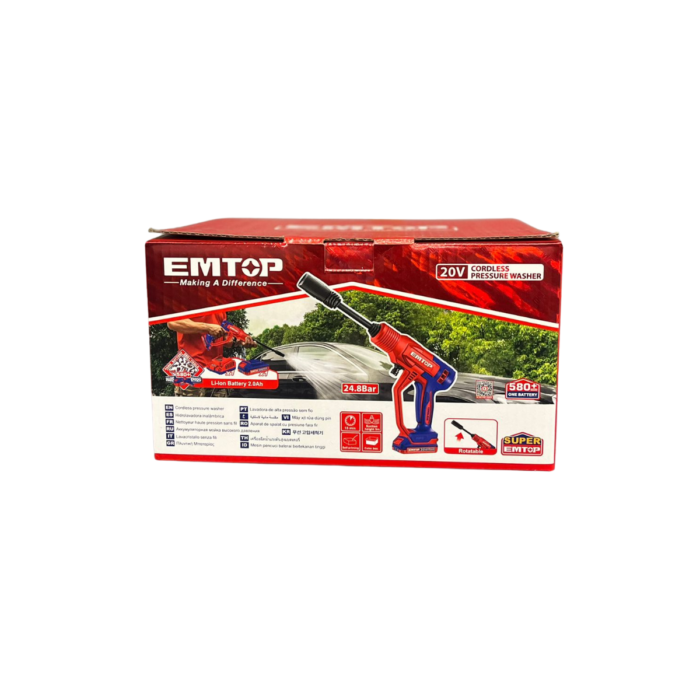 Hidrolavadora Inalámbrica 20V Emtop - Kit Portátil con Batería 2Ah y Accesorios - Imagen 2